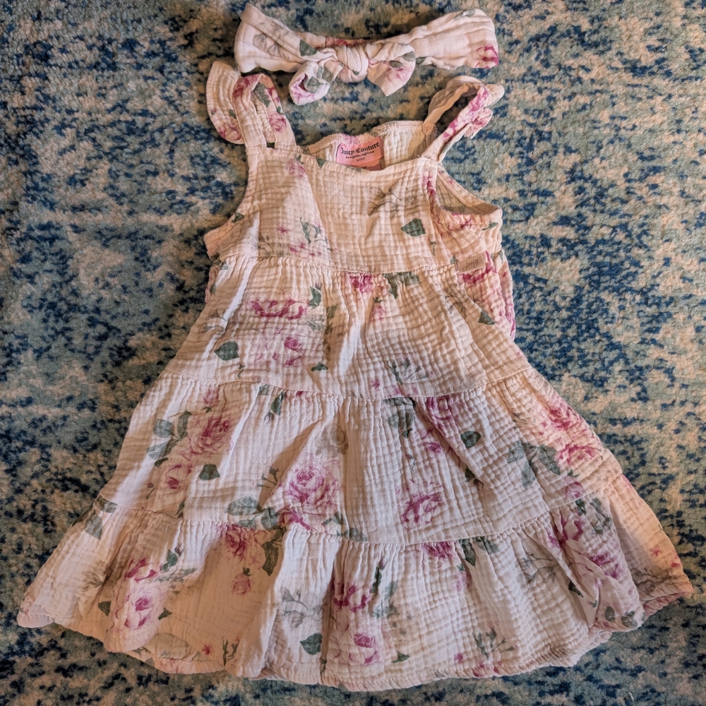 Juicy Couture Pink and White Floral Kids Dress with Headband